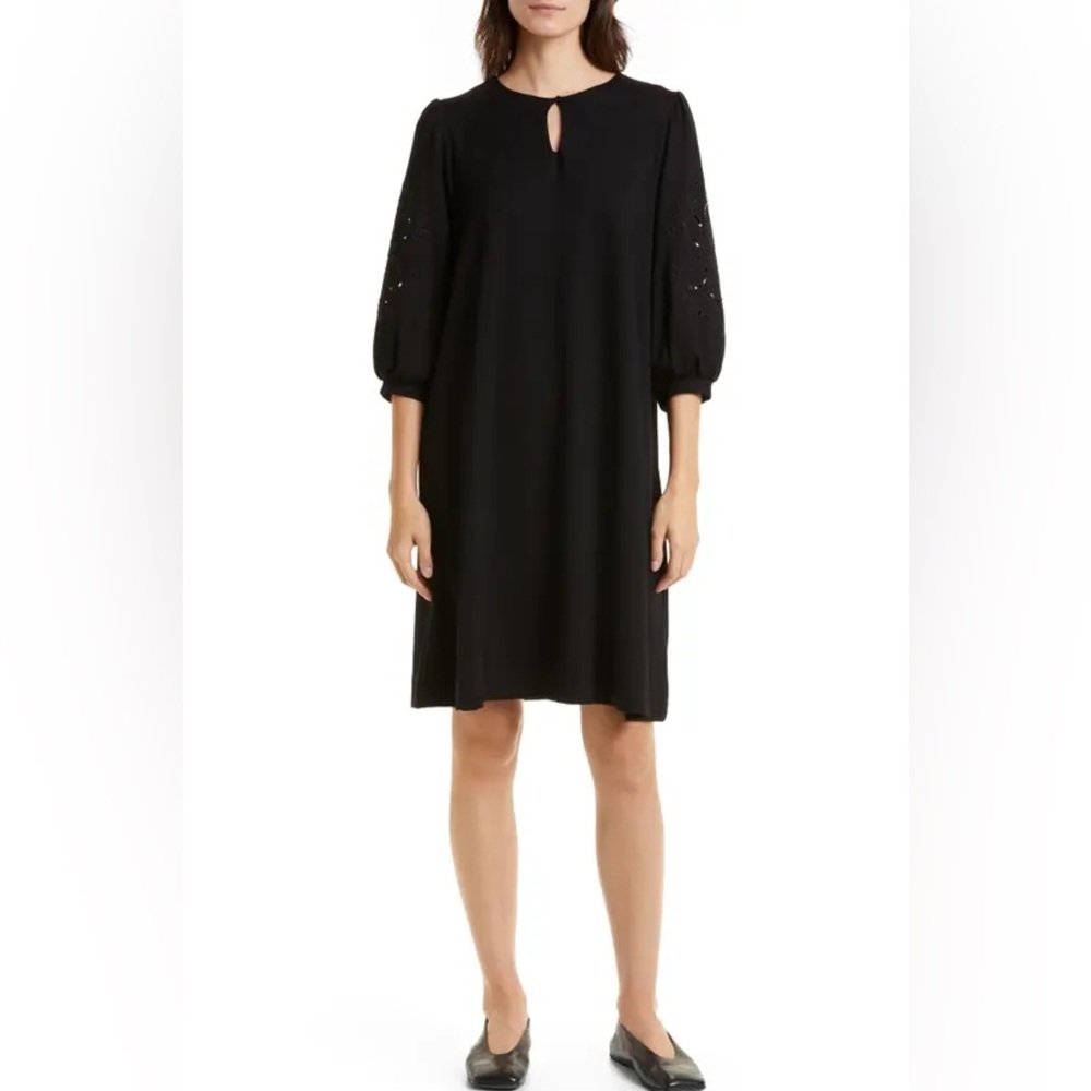 MASAI COPENHAGEN Nayaba Floral Eyelet Puff Sleeve Shift Dress Black size XXL